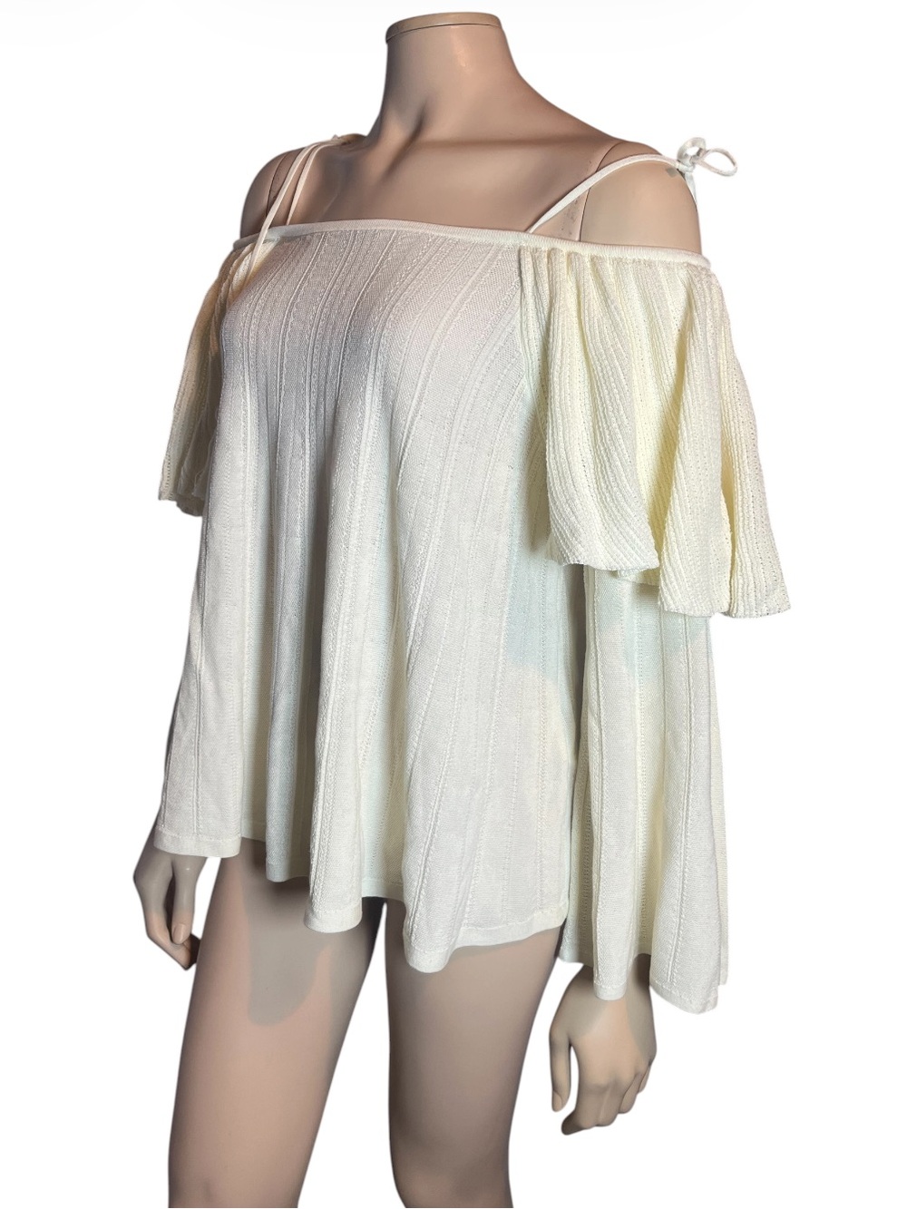 ba&sh Vala Cream Off-Shoulder Knit Top with Tassel Ties - Picture 7 of 16